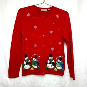 Women’s Craft‎ & Barrow Christmas Red Cardigan Snowman  Sz. Small
